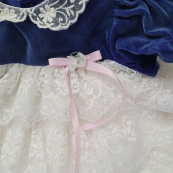 Martha’s Miniatures Dress Blue Velvet Full Circle Dress 0-3 months Vintage lace - Picture 2 of 7